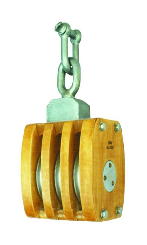 成華牌日式船用木滑輪，三輪卸扣式